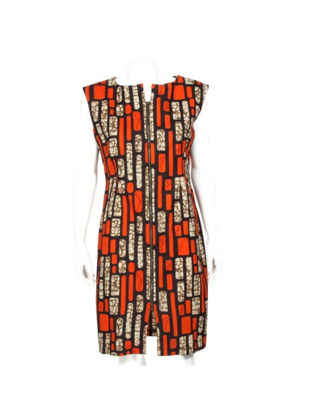 GITAS PORTAL London Orange Brown Tribal African Print Zip Sheath Dress sz 16 494
